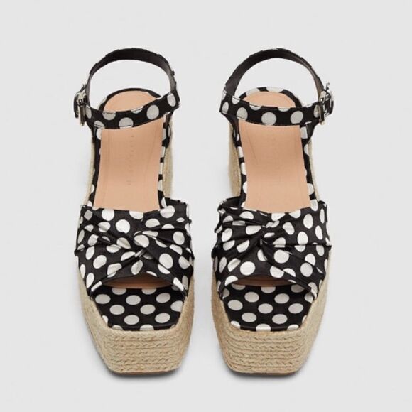 EUC Zara Platform Polka Dot Espadrille Wedges 7.5 - Picture 2 of 10